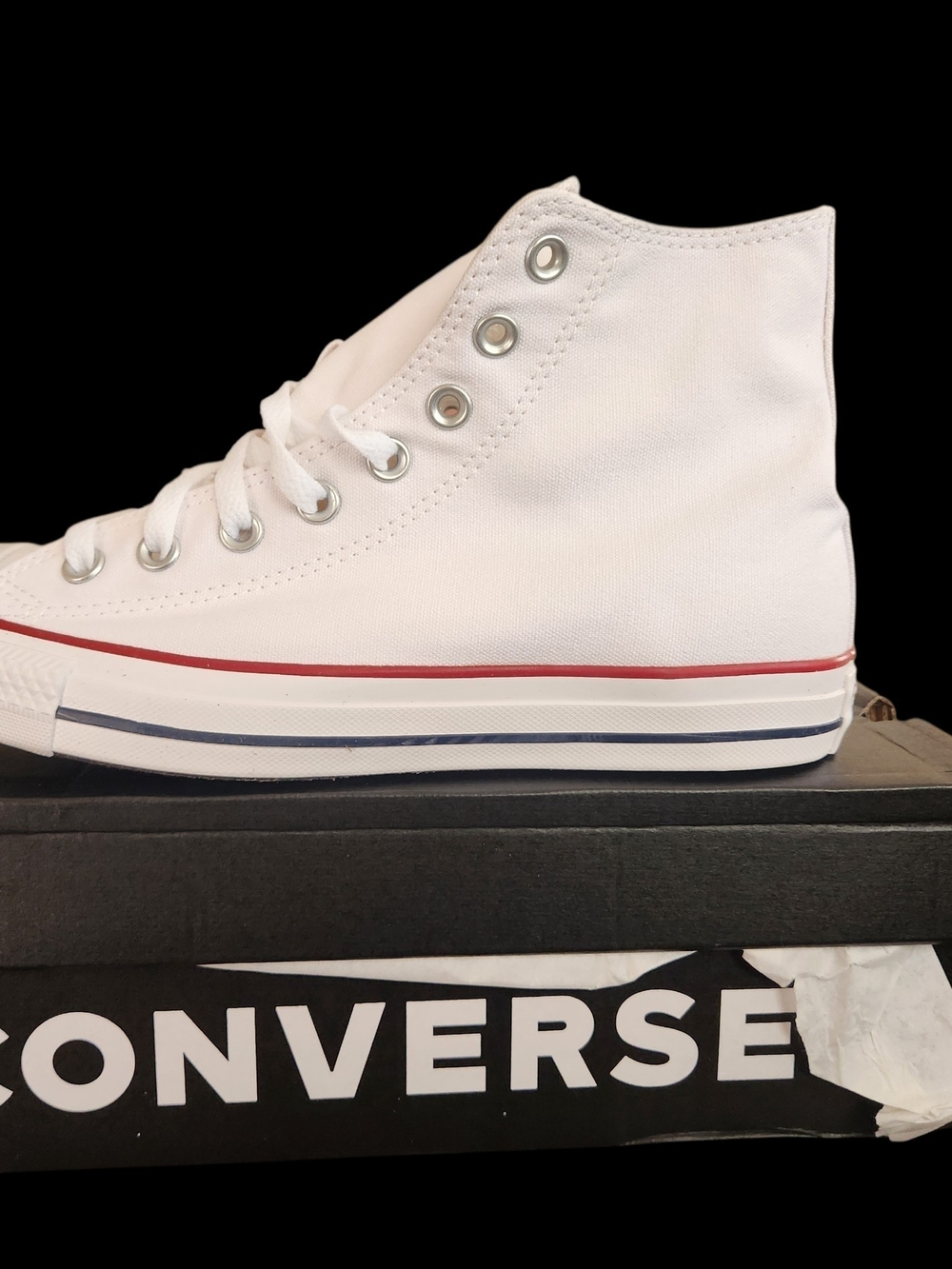 Converse Chuck Taylor All Star High Top - White with Red & Navy Trim - Picture 2 of 5